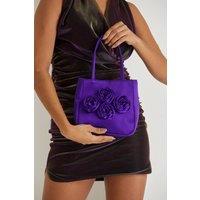 Belissh Women's Floral Satin Handbag with Detachable Crossbody Strap in Purple