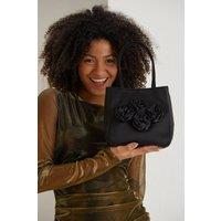Belissh Women's Floral Satin Handbag with Detachable Crossbody Strap in Black