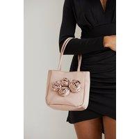 Belissh Women's Floral Satin Handbag with Detachable Crossbody Strap in Nude