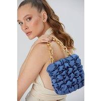 Belissh Women's Quilted Satin Chunky Chain Handbag in Blue