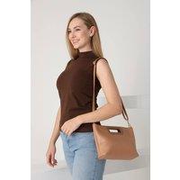 Belissh Women's Crossbody Bag With Handle Detail in Nude
