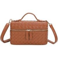 Fontanella Fashion Women's Artisan Woven PU Leather Top-Handle Crossbody Bag in Brown