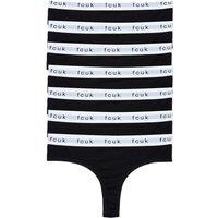 French Connection Women's 7 Pack Cotton FCUK Thongs in Black | Size: Medium