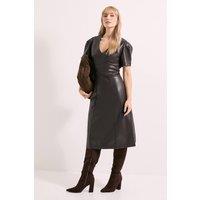 Principles Women's Faux Leather Fit & Flare Workwear Dress in Chocolate | Size: 10