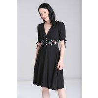 Hell Bunny Women's Natura V Neckline Woodland Embroidery Midi Dress in Black