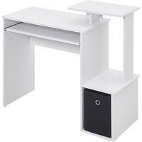 Versatile Computer Table with Storage Shelf & Keyboard Tray in White