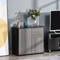 HOMCOM Gloss Push-Open Side Cabinet with 2 Drawer, 2 Door Cabinet for Home Office in Light Grey