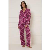 Oasis Women's Long Sleeve Satin Printed Nightwear Set in Pink | Size: Large