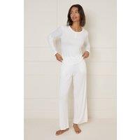 Oasis Women's Drawstring Waist Long Sleeve Nightwear Set in White | Size: Medium
