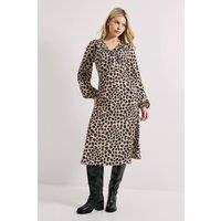 Dorothy Perkins Women's Printed Tie Neck Blouson Sleeve Midi Dress in Animal | Size: 10