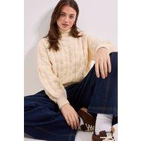 Dorothy Perkins Women's Cable Roll Neck Jumper in Buttermilk | Size: Large