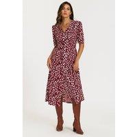 FS Collection Women's Brushstroke Print Button Front Midi Dress In Burgundy | Size: Medium