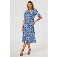 FS Collection Women's Floral Print Button Front Midi Dress In Blue | Size: Small