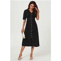 FS Collection Women's Dot Print Button Front Midi Dress In Black | Size: XL