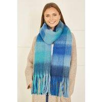 Yumi Women's Blue Check Soft Tassel Scarf