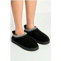 Miss Diva Women's Sigrid Embroidered Faux Fur Lining Slippers in Black | Size: 6