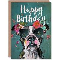 Artery8 Women's Birthday Card French Bulldog Dog Lover Flower Sunglasses For Her Gran Sister Niece Daughter Wife Greeting Card in Green