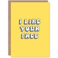 Artery8 Women's Greeting Card I Like Your Face Bright Fun Retro Yellow Birthday