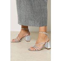 Yours Women's Asymmetric Strappy Block Heels In Standard Fit in Silver | Size: 3