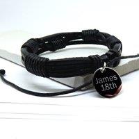 Aye Do Gifts Personalised Men's Black Leather Cord Bracelet | Size: 8 inches