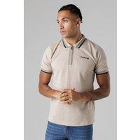 Firetrap Men's Regular Fit Cotton Zip Polo Shirt with Gradient Stripes in Taupe | Size: Large