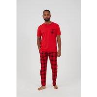 Brave Soul Men's Check Print Christmas Loungewear Set in Red | Size: XL