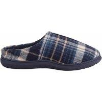 ABSOLUTE FOOTWEAR Men's Mens Traditional Checked Open Back Mule Slippers with Faux Fur Lining in Navy | Size: 11