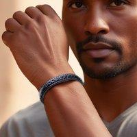 Aye Do Gifts Men's Stitched Black Leather Bracelet | Size: 8 inches
