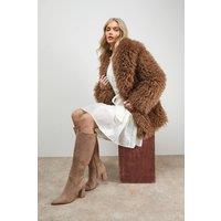 Oasis Women's Jemima Faux Suede High Block Heel Pointed Knee Boots in Taupe | Size: 5