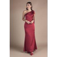 Coast Women's Bow & Drape Detail One Shoulder Satin Bridesmaid Dress in Red | Size: 12