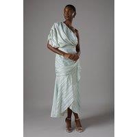 Coast Women's Jacquard Tiered One Shoulder Midi Dress in Sage | Size: 8