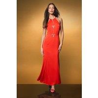 Coast Women's Halter Neck Maxi Dress With Diamante Bow Trims in Red | Size: 16