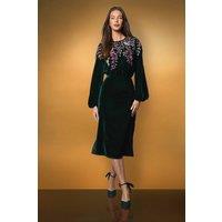 Coast Women's Encrusted Floral Long Sleeve Velvet Midi Dress in Emerald | Size: 10