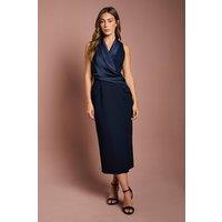 Coast Women's Sleeveless Crepe Satin Wrap Midi Dress in Navy | Size: 12