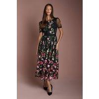 Coast Women's Lace Trim Detail Embroidered Mesh Midi Dress in Black | Size: 16