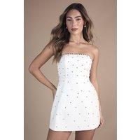 Coast Women's Petite Hotfix Diamante Bandeau Bridal Mini Dress in Ivory | Size: 6