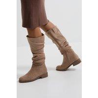 Dorothy Perkins Women's Hazel Faux Suede Ruche Flat Knee Boots in Taupe | Size: 3
