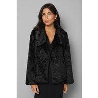 Wallis Women's Faux Fur Collar Detail Coat in Black | Size: 14