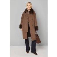 Wallis Women's Petite Toggle Detail Faux Fur Collar Coat in Chocolate | Size: 10