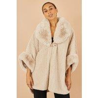 Yumi Women's Beige Textured Fur Lined Cape | Size: Medium/Large