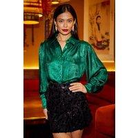 Yumi Women's Green Metallic Relaxed Balloon Sleeve Shirt | Size: 8