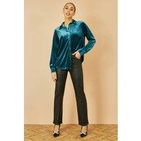 Yumi Women's Teal Velvet Relaxed Fit Shirt | Size: 18
