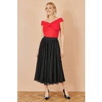 Yumi Women's Black Sparkle Mesh Tulle Skirt | Size: 14