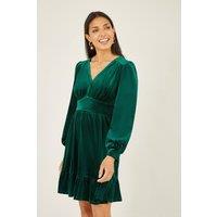 Yumi Women's Green Velvet Long Sleeve Skater Dress | Size: 16