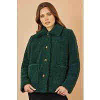 Yumi Women's Green Short Teddy Bear Jacket | Size: 12