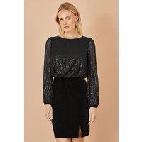 Yumi Women's Black Sequin & Velvet Mini Dress | Size: 16