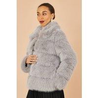Yumi Women's Grey Luxe Faur Fur Coat | Size: 10