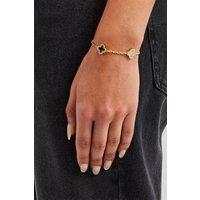 Cernucci Women's Iced & Black Enamel Motif Rolo Link Bracelet - 12mm in Metallic Gold | Size: 6 inches