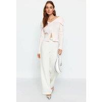 HOXTON GAL Women's Ribbed Knit Cropped Cardigan with Draped Collar in Pink | Size: Small