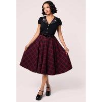 Hell Bunny Women's Carmina Tartan Midi Skirt in Burgundy | Size: Small